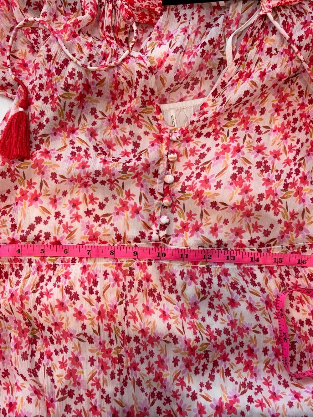 Anthropologie Floral Tiered Maxi Dress Pink Boho Cottagecore Tassel Tie Medium - Picture 10 of 13